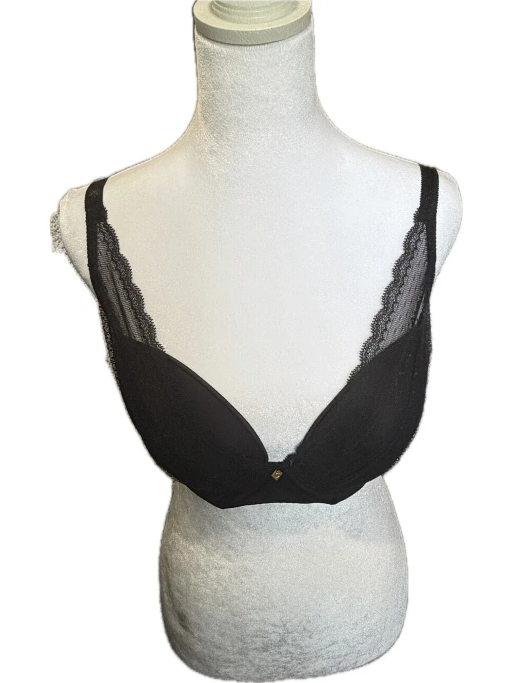 Chantelle EasyFeel Black Underwire Bra 34F EU 75F Lace Trim Soft Comfort NWT
